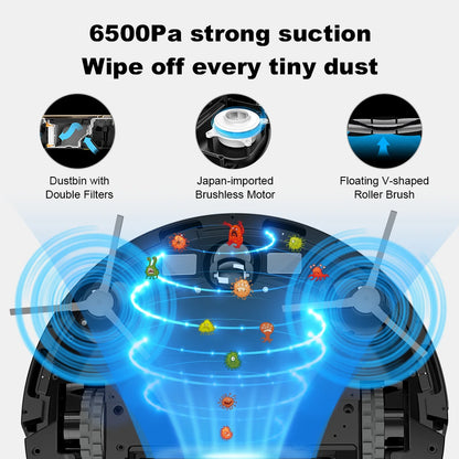 Robotstofzuiger - Vacuum Cleaner - Roborock - Draadloze - Dweilrobot - 500W - 6500Pa Zuigkracht - LDS - Laser Lidar Navigatie - Nat en Droog Moppen - Meerdere Vloerkaarten, Tapijtboost
