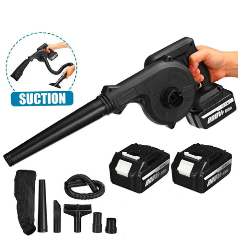 Elektrische - luchtblazer - en - Stofzuiger - Handblazer - 1500W - Volume - Schakelaar vast te zetten - Afneembare blaaspijp en stofzak - 3m lange kabel - Inclusief 2 batterijen - Handig! - QUORE