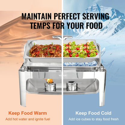 Chafing Dish - Buffetwarmer - Chafing Dish Elektrisch - Warmhoudplaat  - 9QT  - Buffet Warmer met Roll-Top Deksel & 2 Half Pannen