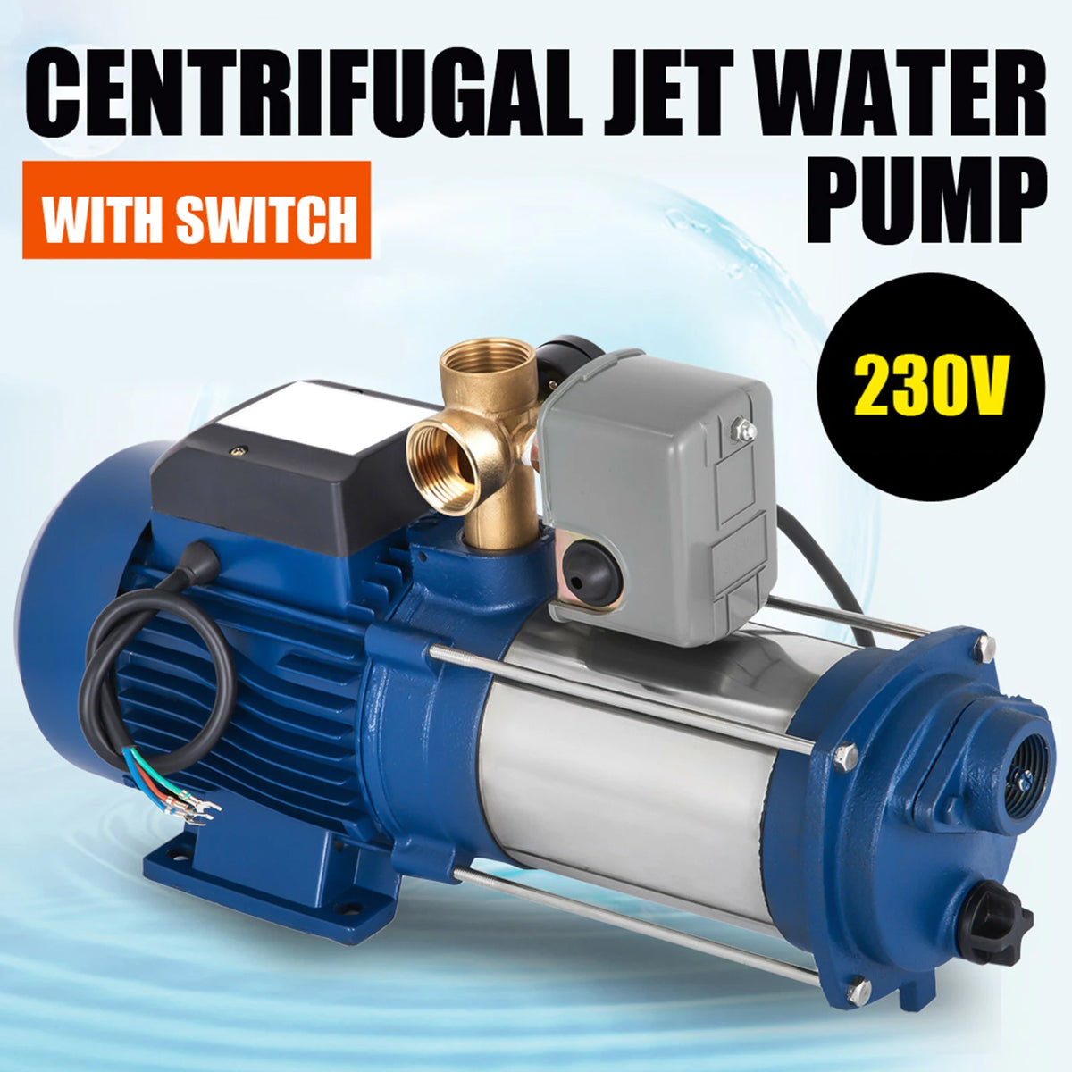 Centrifugaalpomp - 9 Bar - 1800W - 2850 RPM - Roestvrij Staal & Gietijzer - 4000 liter per uur -  Geïntegreerde Thermische Motorbeveiliging - Blue