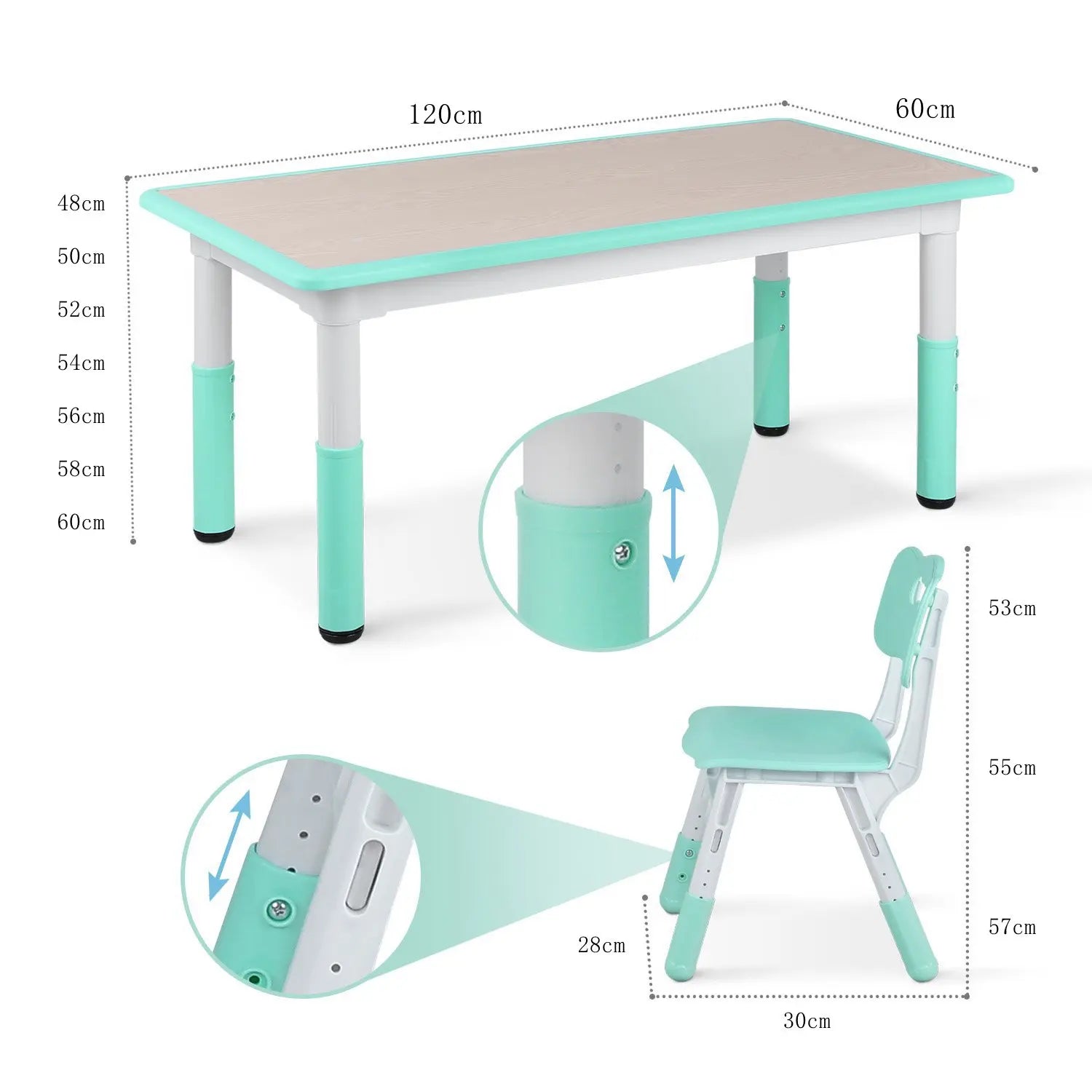 Kindermeubelset – Kinder Tafel En Stoelen – Speelset – Verstelbare Kindermeubels – Kindertafel Met Stoelen – Verstelbare Hoogte – Stevig Milieuvriendelijk Materiaal - Groen - QUORE