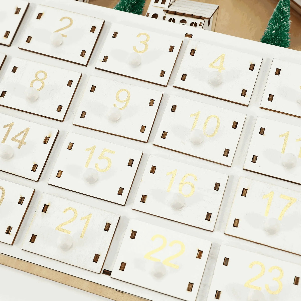 Advent Calendar - Wooden Christmas Advent Calendar House - LED Lights - 24 Days Countdown - Organization Figures Room Decoration - Toys - Playset