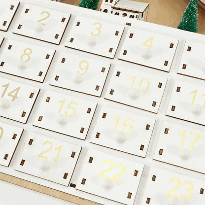 Advent Calendar - Wooden Christmas Advent Calendar House - LED Lights - 24 Days Countdown - Organization Figures Room Decoration - Toys - Playset