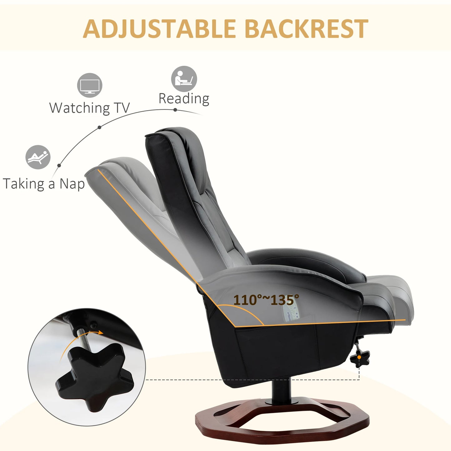 Massagefauteuil – Massagestoel – Relaxzetel – Fauteuil Met Voetensteun – 10 Massagepunten – Verstelbare Rugleuning 110°-135°