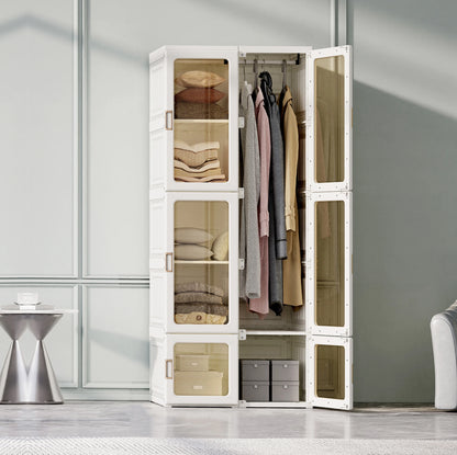 Comanlai 170cm Wardrobe,Foldable Multi-Purpose Cabinet with Transparent Doors and Rod,Plastic Cabinet for Bedroom,69x50x170 cm