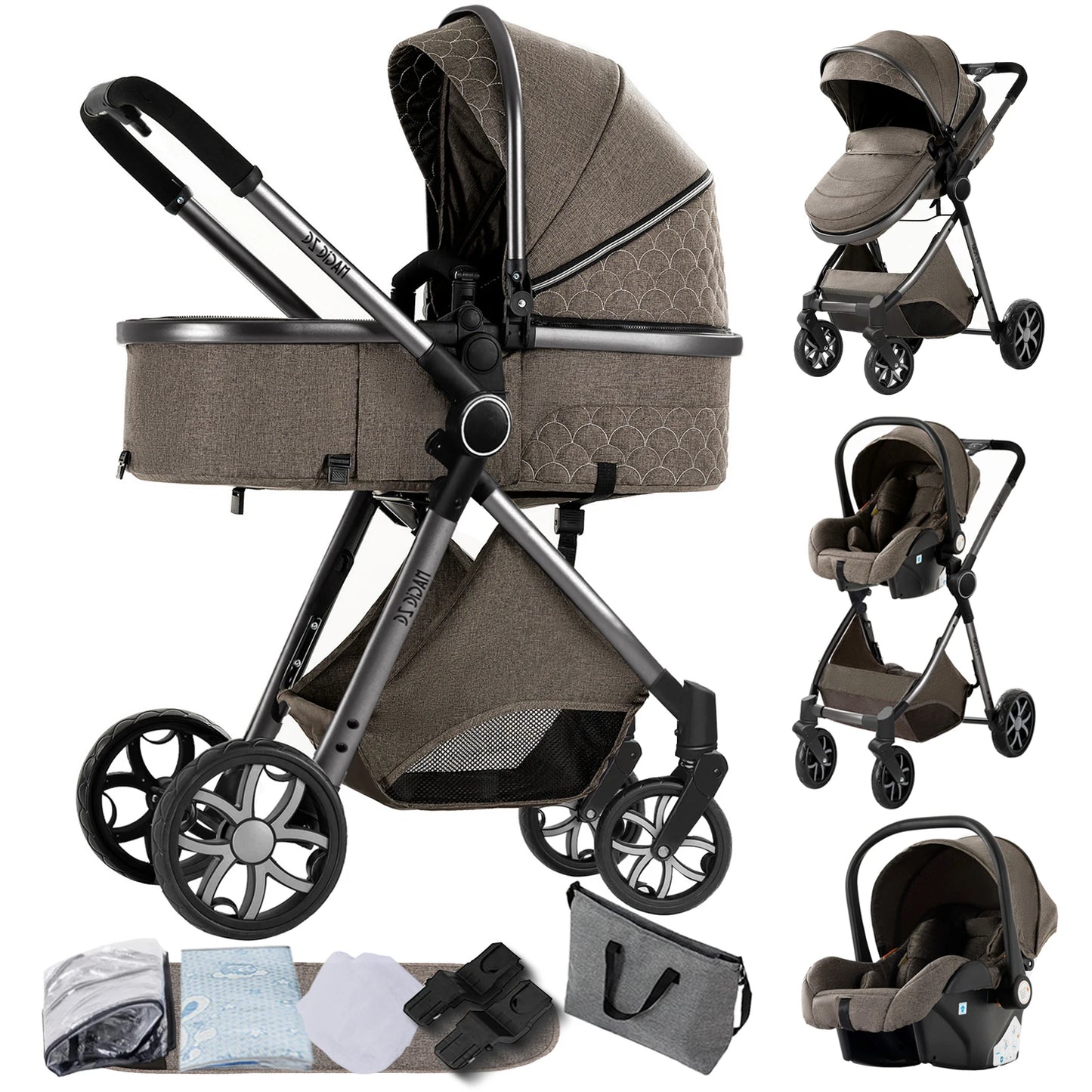 Compact 3-in-1 Kinderwagen – Wandelwagen – Autostoel – Wieg – Baby Buggy – Variant Chocolate – Lichtgewicht & Vouwbaar Design