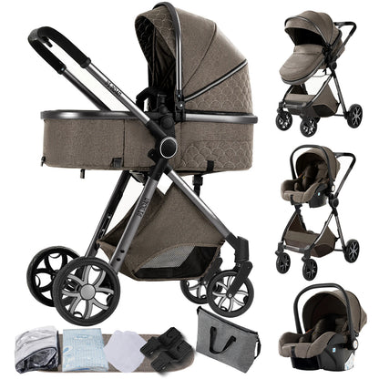 Compact 3-in-1 Kinderwagen – Wandelwagen – Autostoel – Wieg – Baby Buggy – Variant Chocolate – Lichtgewicht & Vouwbaar Design