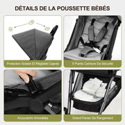 kinderwagen - Jogging buggy - Runner - Lichtgewicht kinderwagen - Baby kinderwagen - Kinderwagen - Automatisch zelf opvouwbaar - Reiskinderwagen voor vliegtuig - Opvouwbaar met één hand - Kinderwagen voor peuters - Grijs