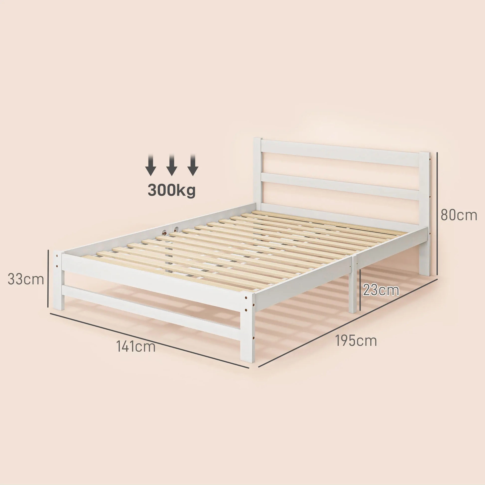 Houten Bedframe – Stevig Bed – Slaapkamer Bed – Robuust Bed – 140x195 Cm – Draagvermogen 300 Kg – Witte Afwerking - QUORE