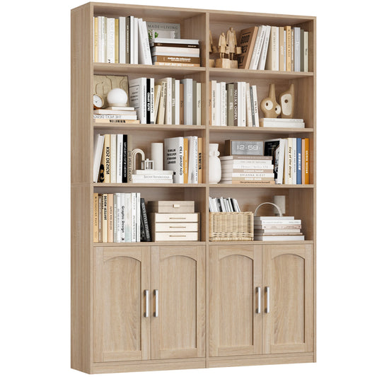 Boekenkast – Hoge Kast – Opbergkast – Staande Kast – Wandkast – 12 Vakjes & 4 Deuren – MDF Eiken Look 115x27x185,5 cm