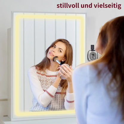 JYMTOM Schminktisch mit Beleuchtung Spiegel Verstellbarer Helligkeit moderner Frisiertisch mit 4 Schubladen Kosmetiktisch