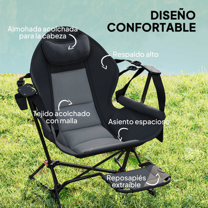 Camping Stoel – Relaxstoel – Loungefauteuil – Voedingsstoel – Fauteuil – Verstelbare Rugleuning tot 168° – Water- en UV-bestendige Oxford Stof - 88 x 160 x 104 cm - Zwart