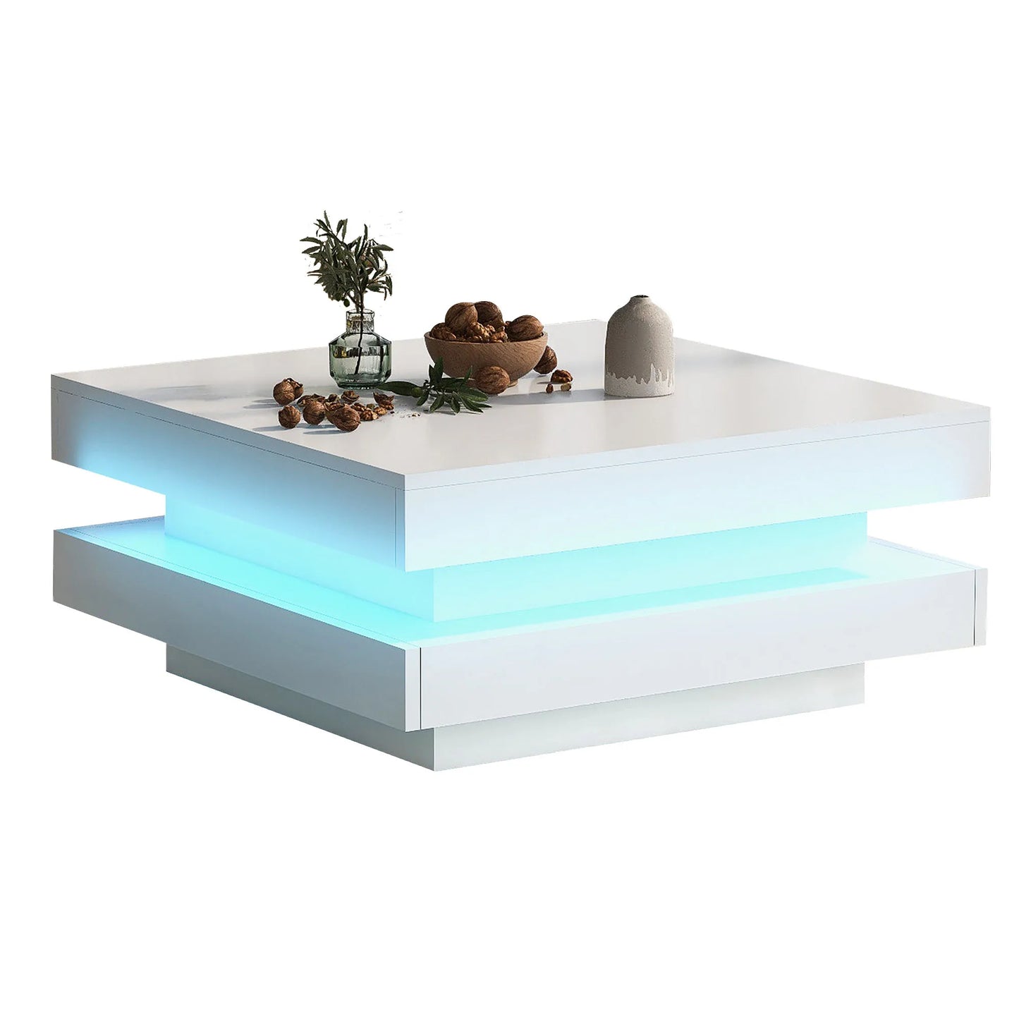 Salontafel – Witte Tafel – Moderne Tafel – Led Tafeltje – Vierkant Ontwerp – 16 Kleuren Ledverlichting – Usb Aansluiting