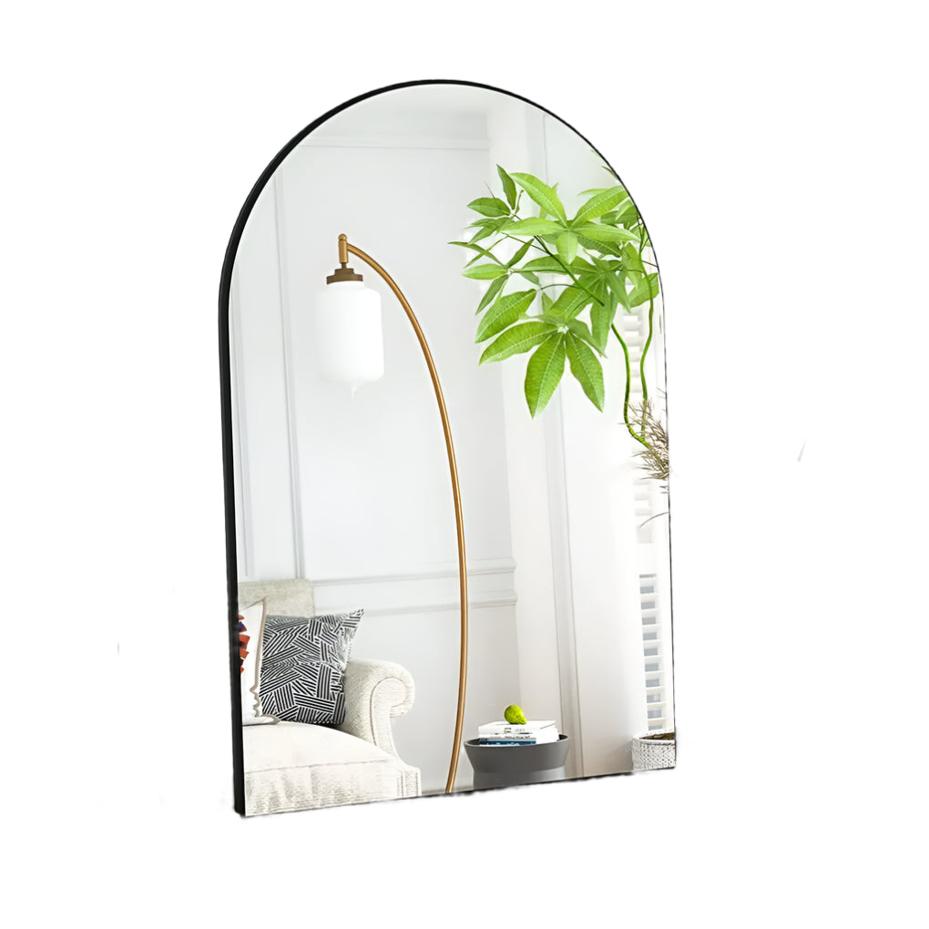Spiegel – Boogvormige Wandspiegel – Gebogen Spiegel – Zwart – Aluminium – 96 x 66 cm – Helder Glas – Eenvoudige Montage - QUORE