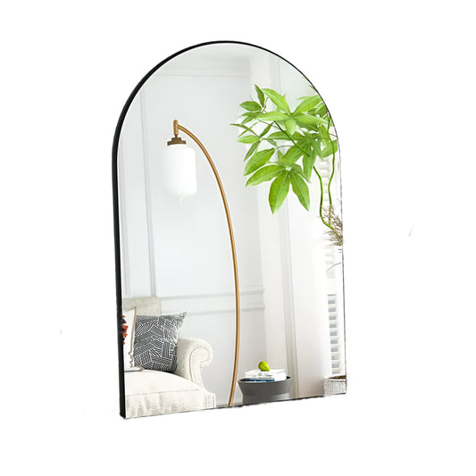 Spiegel – Boogvormige Wandspiegel – Gebogen Spiegel – Zwart – Aluminium – 96 x 66 cm – Helder Glas – Eenvoudige Montage - QUORE
