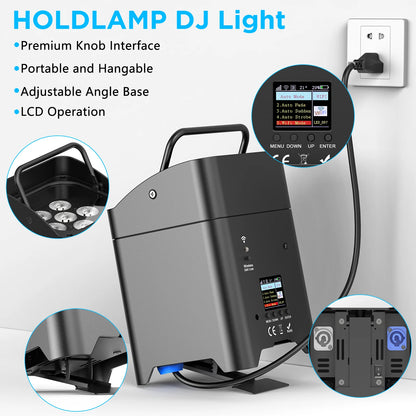 Fieryzeal 2PCS 6x18W RGBWAUV LED Par Light Wireless Built-in Battery Remote Control WiFi Wash Wall Stage Light for DJ Disco KTV