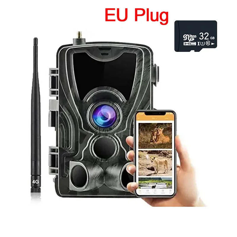 Wildcamera – Jachtcamera – Wildlife Camera – Buitencamera – Trailcamera – 4G Verbinding – Nachtzicht 4K 30MP - EU-stekker - Toevoegen 32GB
