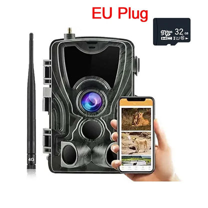 Wildcamera – Jachtcamera – Wildlife Camera – Buitencamera – Trailcamera – 4G Verbinding – Nachtzicht 4K 30MP - EU-stekker - Toevoegen 32GB