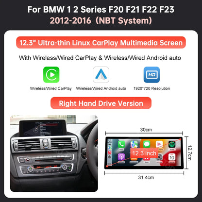 12.3'' Ultra-thin Linux Screen Car Multimedia Display For BMW 1 2 Series F20 F21 F22 F23 NBT EVO Wireless CarPlay Android Auto