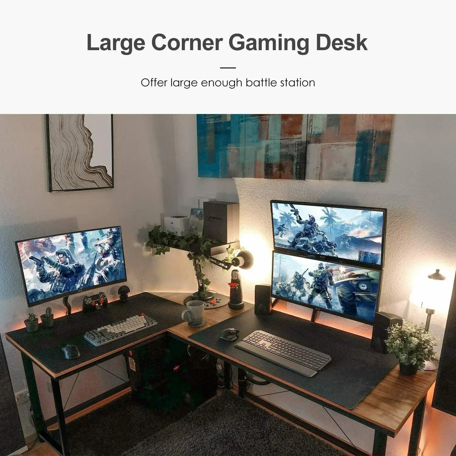 L-vormige Bureau - 170cm - Gaming - Werkstation Tafel - Bevestigingshaak - Stabiele Constructie - Metalen frame - 170x120 x75cm - Mahonie - QUORE