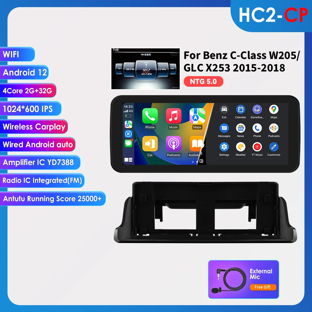 10.25"Carplay Android 13 Auto Car radio for Mercedes Benz W204/S204 C-Class NTG 4.0 4.5 2008-2014 Autoradio mutimedia player fm