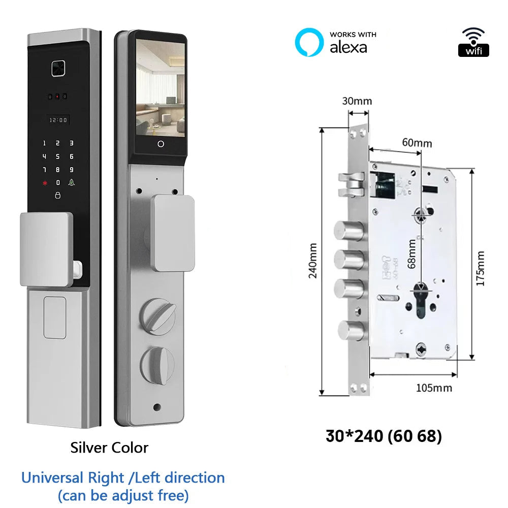 Smart Slot – Slimme Deurslot – Elektronisch Slot – Vingerafdrukslot – Digitale Deurslot – 8 Ontgrendelingsmethoden – Weerbestendig Aluminium - Zilverkleur - 30x240 - 6068 insteek - QUORE
