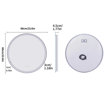Badkamerspiegel - met LED - Wandspiegel Rond - Badkamerspiegel met Verlichting - Anti-condens - Dimbaar - Backlit - 3 Lichtkleuren - Touchschakelaar - IP44 Waterdicht - 60x60cm - QUORE