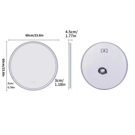 Badkamerspiegel - met LED - Wandspiegel Rond - Badkamerspiegel met Verlichting - Anti-condens - Dimbaar - Backlit - 3 Lichtkleuren - Touchschakelaar - IP44 Waterdicht - 60x60cm - QUORE