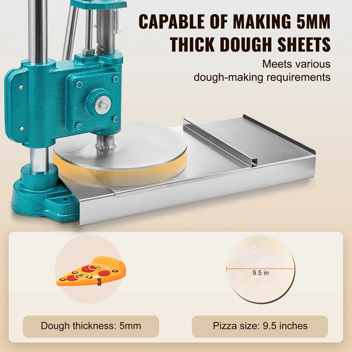 Handmatige Deegpers – Pizzapers – Deegroller – Bodemvormer – Roestvrij Staal – 24 Cm Diameter – Hefboomsysteem