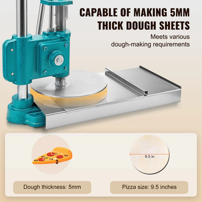 Handmatige Deegpers – Pizzapers – Deegroller – Bodemvormer – Roestvrij Staal – 24 Cm Diameter – Hefboomsysteem
