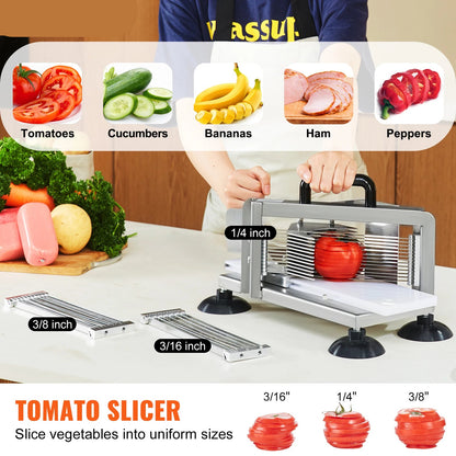 Tomatensnijder - Snijmachine - Handmatige Tomatensnijder - Groentesnijder  - Mandoline - frietsnijder - 0.25 inch - Heavy-Duty RVS Snijmachine - Roestvrijstalen Voedselsnijmachine met Antislip Voeten