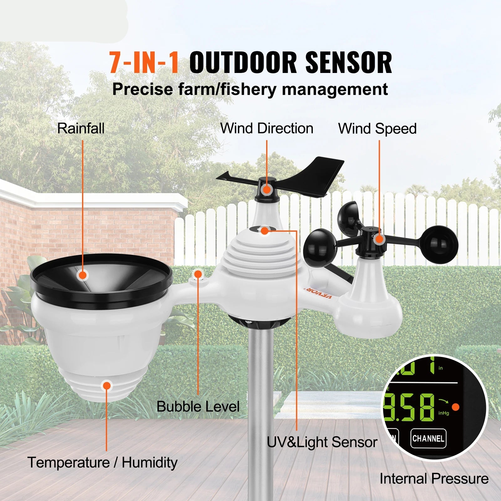 Weerstation - Draadloze - Weerstation Binnen en Buiten - 7-in-1 - met Grote Kleuren Display - Digitale - Zonne-energieondersteund Opladen - voor Forecast Data, Alarm & Meldingen - QUORE