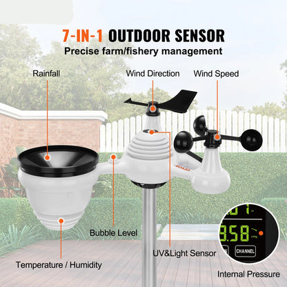 Weerstation - Draadloze - Weerstation Binnen en Buiten - 7-in-1 - met Grote Kleuren Display - Digitale - Zonne-energieondersteund Opladen - voor Forecast Data, Alarm & Meldingen - QUORE