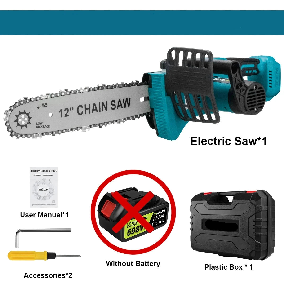 Kettingzaag - Takkenzaag - Handzaag - Snoeizaag - Draadloze - 12 Inch - 18V - 18000 RPM - Brushless - Boom- en Houtzagen - Tuin - Zonder Accu