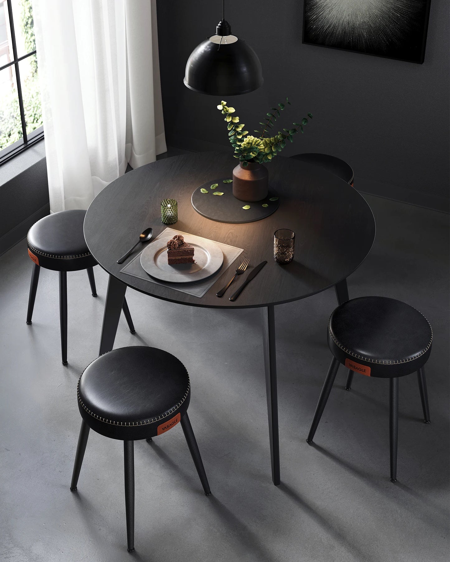 Barkruk - Barstoel - Kleine stoel - Kruk - 48 cm x 48 cm x 48,2 cm - Zwart - QUORE