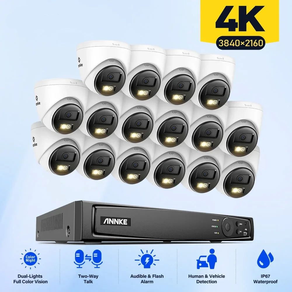 16-kanaals 4K beveiligingsset – CCTV camerasysteem – bewakingsset – surveillancesysteem – beveiligingscamera’s – 16x 8MP camera’s – Smart Dual-Light en 4TB opslag - QUORE