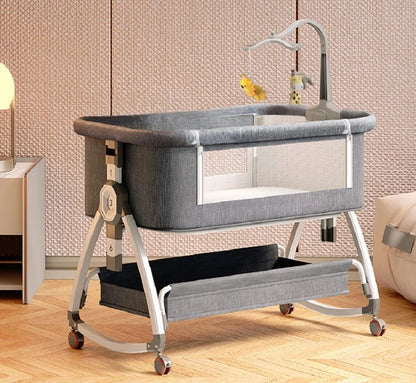 Baby Bed - Cradle - Baby Cradle Electric - Bedside Crib - 3 in 1 - Adjustable - Foldable - Safe - Comfortable - 0-36 months - Gold Gray