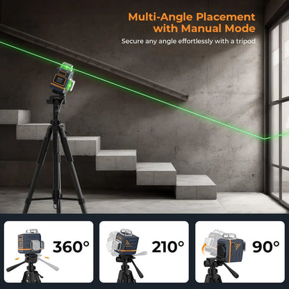 3x360° Laser Waterpas – Laser Niveau – Zelfnivellerend – Meetinstrument – Bouwlaser – Groene Laserstralen – Afstandsbediening – USB-C Opladen