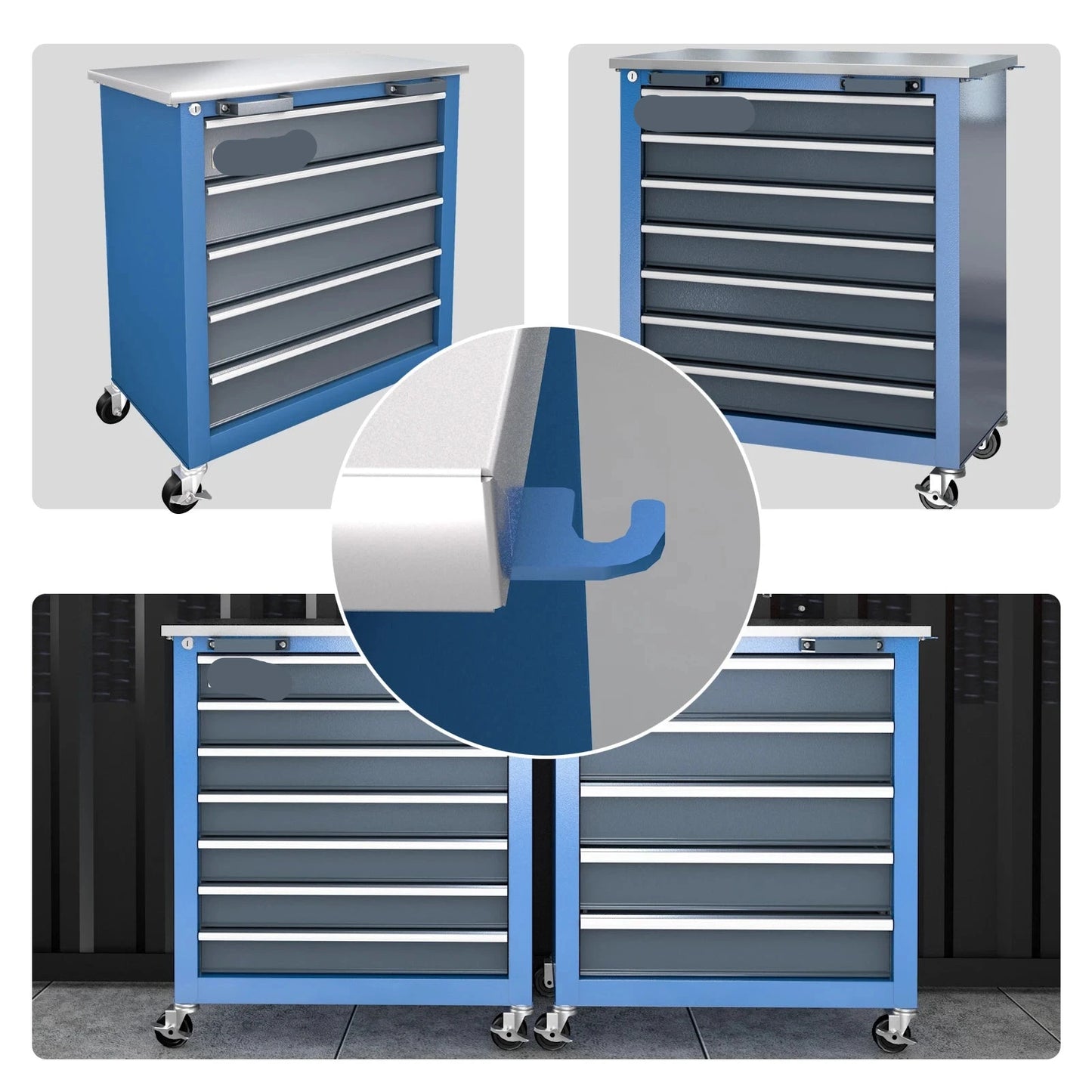 Modulaire Gereedschapskast - Werkplaatswagen - Gereedschapswagen - 5 of 7 Lades - 3-in-1 Opbergoplossing - Met Wielen - en Slot - Metalen Werkbank - Koppelbare Tool Cabinet - Blauw