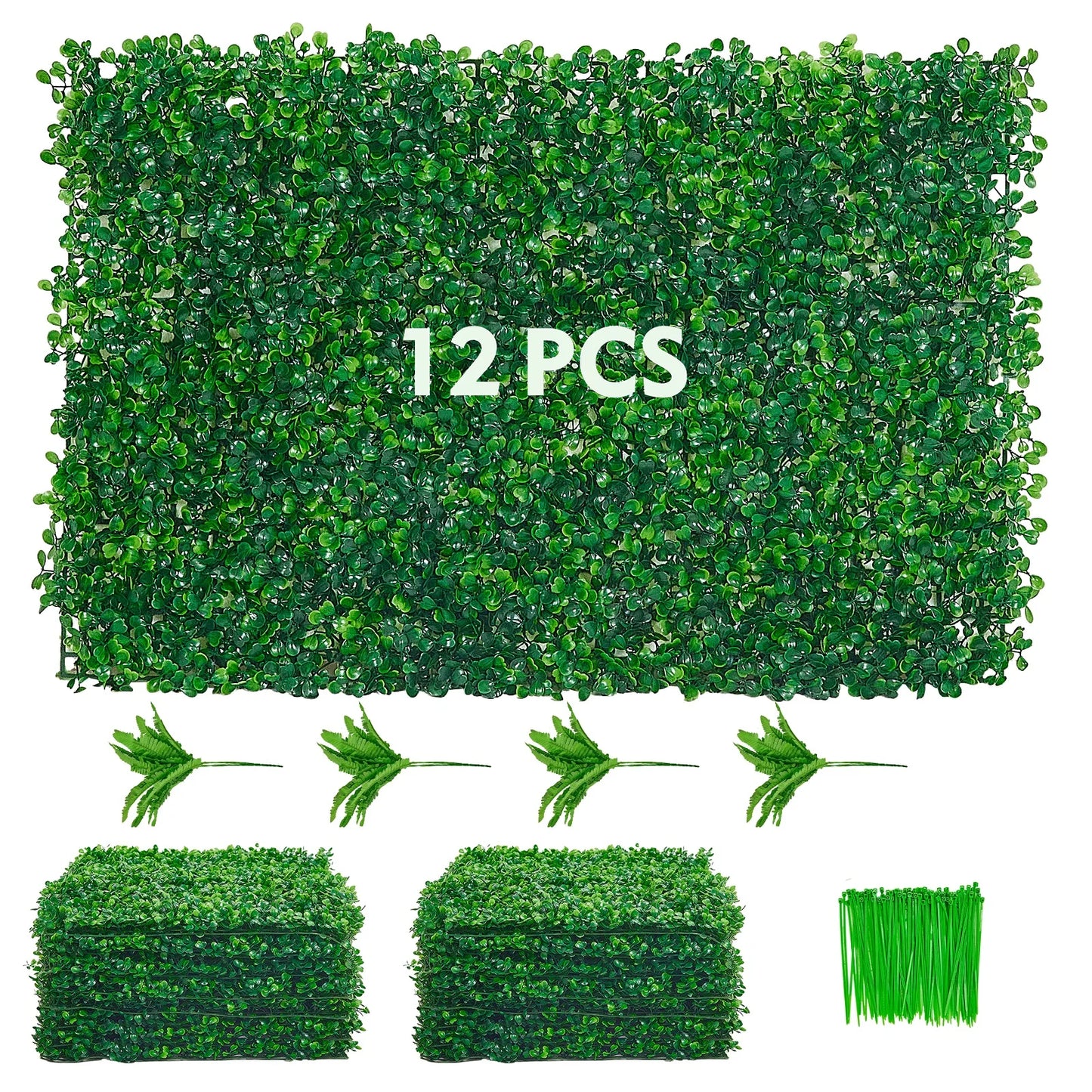 Kunsthaag - Kunstplant - Kunstplanten voor Binnen en Buiten - Tuinscherm - 12 Stuks - 61x41 cm - Boxwood Hegge Wandpaneel, Siergras Privacy Scherm voor Thuisdecoratie - Balkonscherm