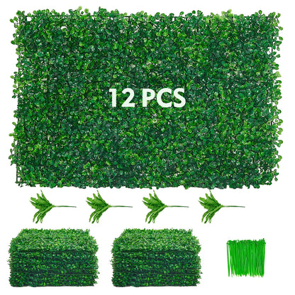Kunsthaag - Kunstplant - Kunstplanten voor Binnen en Buiten - Tuinscherm - 12 Stuks - 61x41 cm - Boxwood Hegge Wandpaneel, Siergras Privacy Scherm voor Thuisdecoratie - Balkonscherm