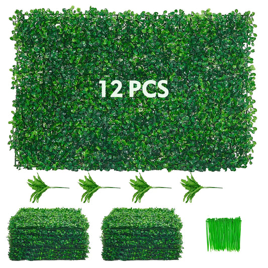 Kunsthaag - Kunstplant - Kunstplanten voor Binnen en Buiten - Tuinscherm - 12 Stuks - 61x41 cm - Boxwood Hegge Wandpaneel, Siergras Privacy Scherm voor Thuisdecoratie - Balkonscherm