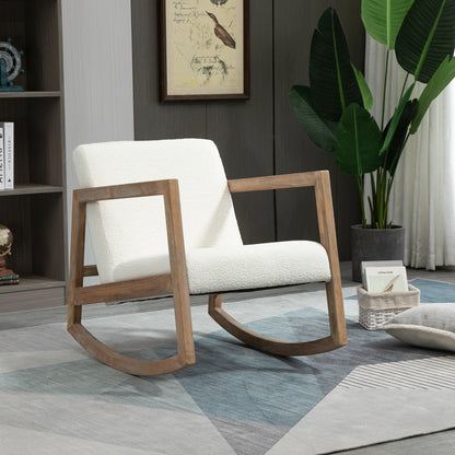 Schommelstoel - Tuinstoel - Lounge Fauteuil - Tuinmeubel - Ligstoelen Buiten - Binnen - met Kussen - voor Woonkamer - Slaapkamer - Thuis - Noords Stijl - Stevig - Duurzam - Eenvoudig te Monteren - Hout - 60 x 81 x 71 cm - Cream