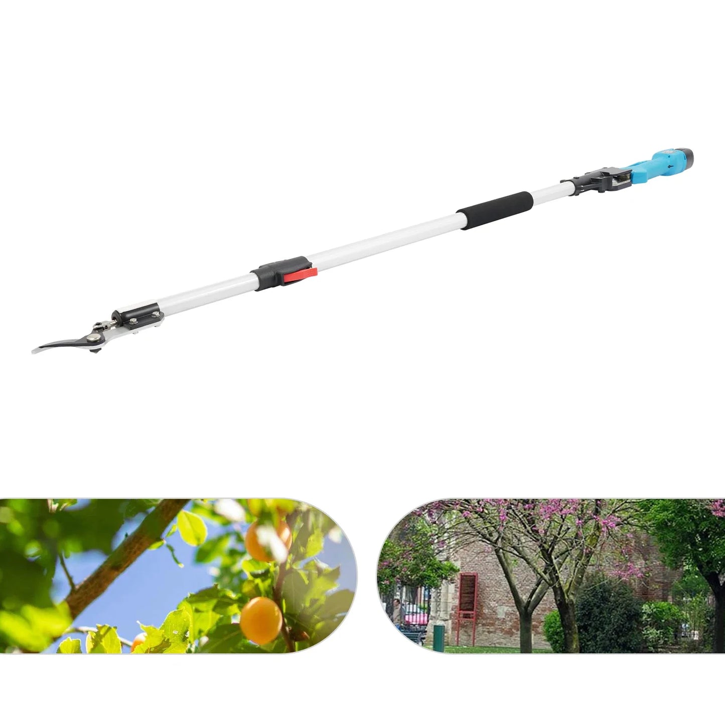 Elektrische Snoeischaar – Snoeigereedschap – Takkenknipper – Tuinschaar – Lithium Snoeischaar – Telescopische Steel 1,44-2m – SK5 Stalen Bladen 0-25mm – Blauw - QUORE