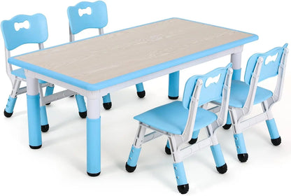 Speeltafel - Activiteiten Tafel - Stoelen - Tafel - Kinder Speeltafel en Stoelenset - Verstelbare - met 4 Stoelen – Blauw – Voor Peuters en Kleuters - QUORE