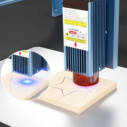 Lasergraveermachine - Graveermachine - Graveerder - Graveerapparaat - met Vaste Focus - 0.06mm Ultrafijne Gecomprimeerde Vlek - Diodelaser - 90W - Blauw