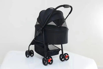 Hondenbuggy - Hondenkar - Kattenbuggy - Opvouwbare - Huisdierenbuggy - met 4 Wielen – Geschikt voor Huisdieren tot 30 kg – Jogger met Opbergmand en Ademend Gaas - Zwart