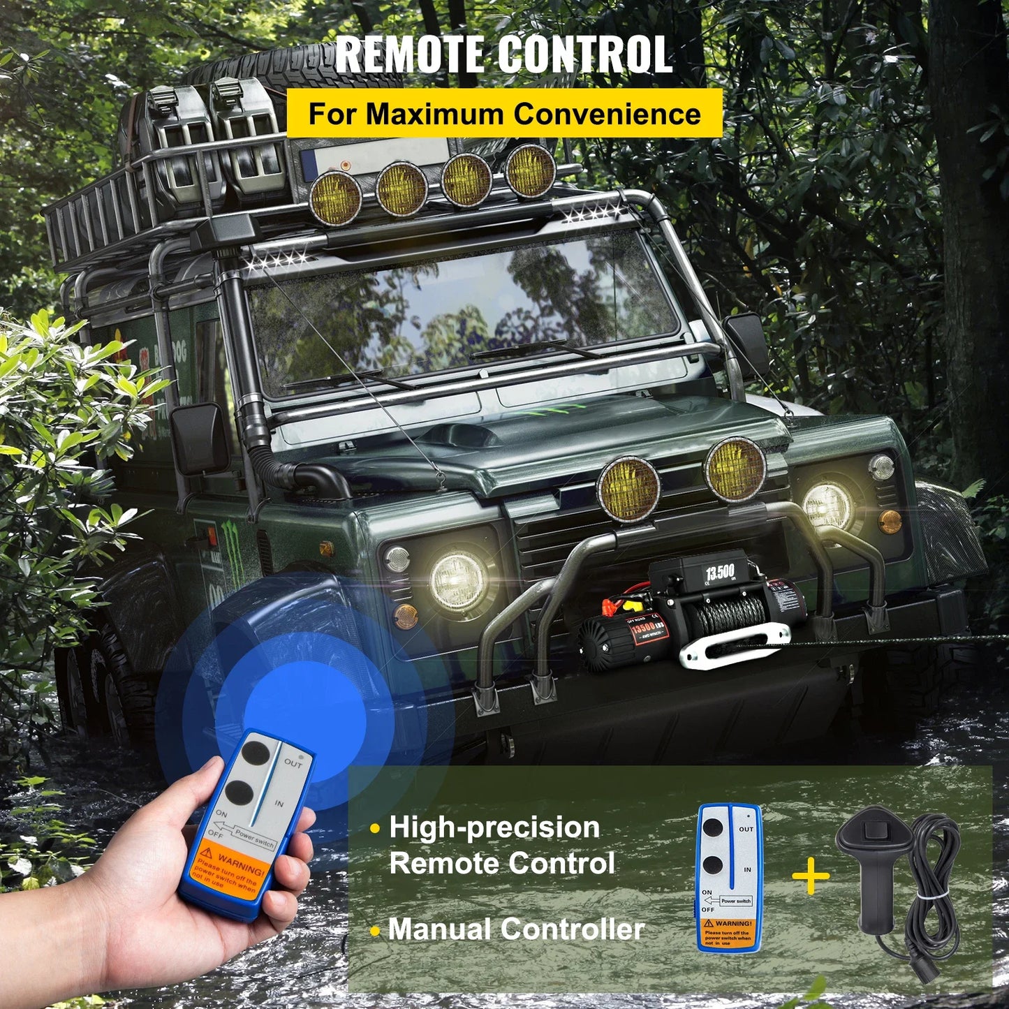 Trekkracht Lier – Werk Lier – Elektrische Lier – Offroad Lier – 6.123 Kg Trekkracht – 24 Meter Synthetische Kabel - QUORE