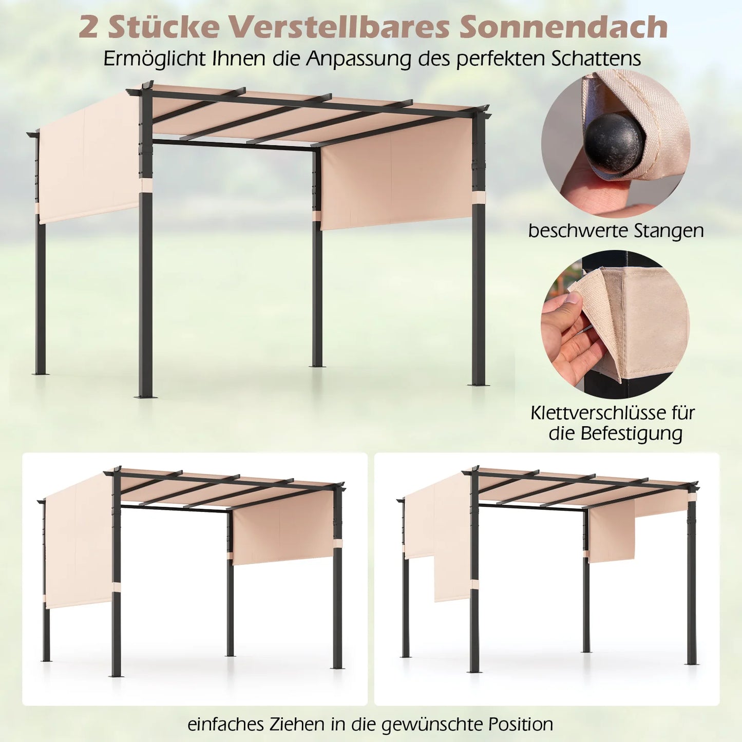Pergola met 2 verstelbare daken - paviljoen - waterdicht - stabiel - winterbestendig - tuinpaviljoen met robuuste metalen zuilen voor terras - tuin - dek (grijs) - QUORE