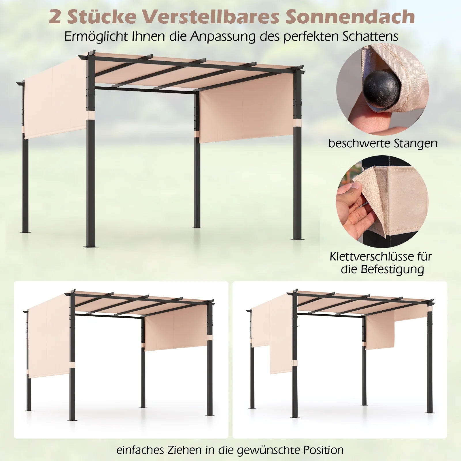 Pergola met 2 verstelbare daken - paviljoen - waterdicht - stabiel - winterbestendig - tuinpaviljoen met robuuste metalen zuilen voor terras - tuin - dek (grijs) - QUORE